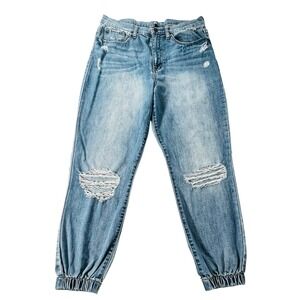 Rewash High Rise Jogger Jeans Womens Juniors 11/30 Distressed Blue Denim Elastic